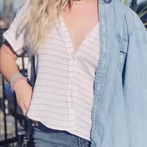 White & blue universal thread shirt.